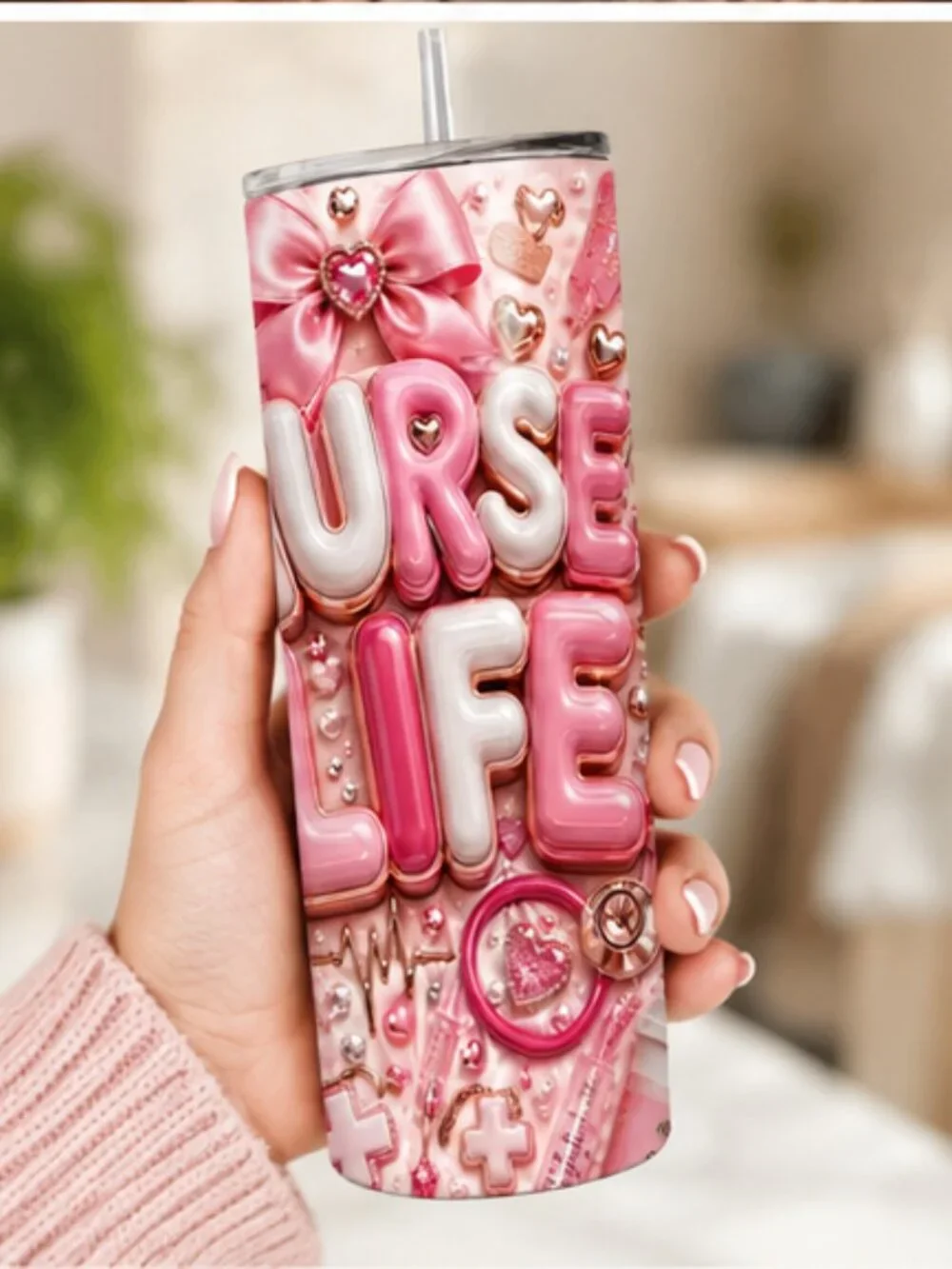 Pink Nurse 20oz Tumbler, Skinny Nurse Gift, RN Tumbler, Medical Worker Cup